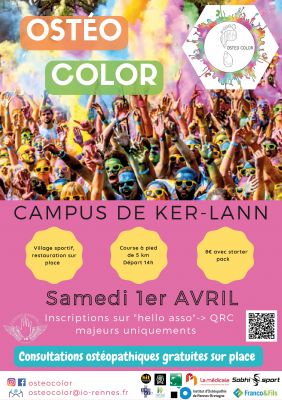 « Ostéo Color » samedi 1er avril : Inscrivez-vous à une course haute en couleurs sur le Campus de Ker Lann à Bruz samedi 1er avril