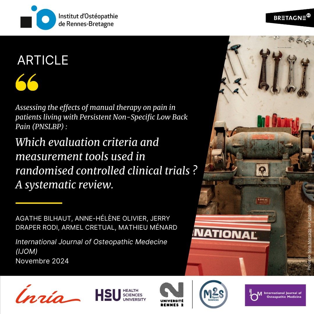 Assessing the effects of manual therapy on pain in patients living with Persistent Non-Specific Low Back Pain (PNSLBP) : Which evaluation criteria and measurement tools used in randomised controlled clinical trials ? A systematic review.